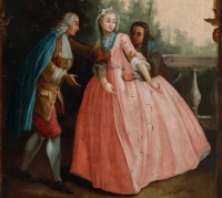 &quot;tartuffe&quot; (détail) comédie de Molière peinte en 1766 par J. Rabiato pour la famille de Courten à Sierre